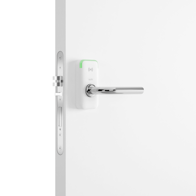 Salto XS4 Mini European / DIN Smart Door Lock in Pakistan from IOT Systems. RFID, Bluetooth, NFC, Apple Wallet compatible electronic lock designed for hotels, offices, residential buildings, and access control applications.