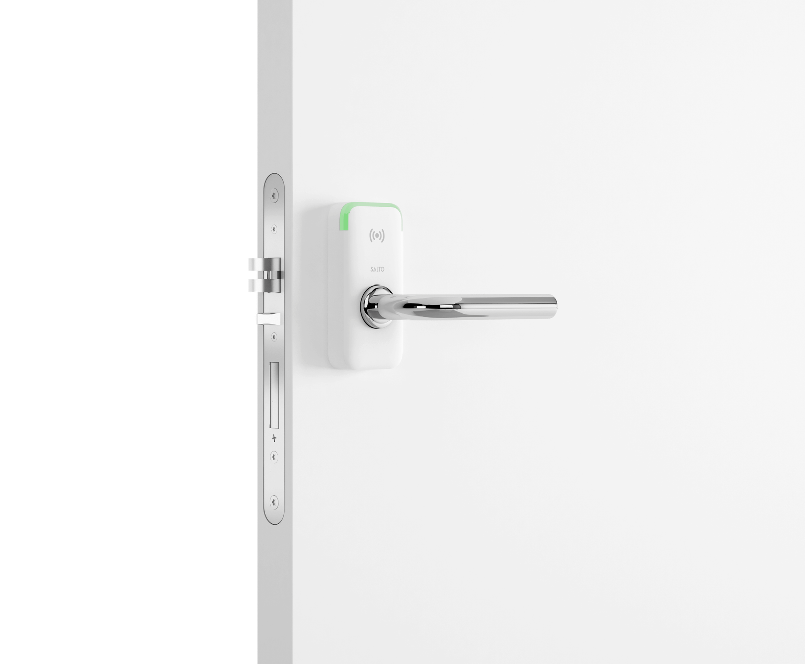 Salto XS4 Mini European / DIN Smart Door Lock in Pakistan from IOT Systems. RFID, Bluetooth, NFC, Apple Wallet compatible electronic lock designed for hotels, offices, residential buildings, and access control applications.